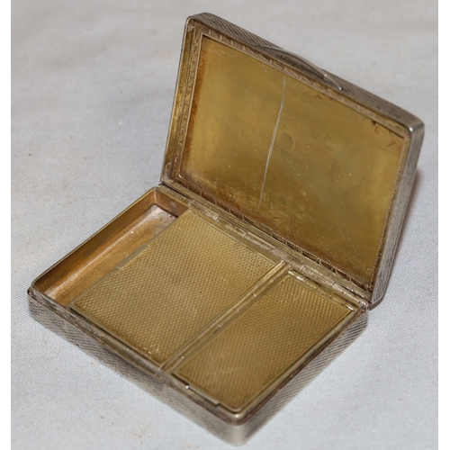 395 - An Art Deco style 925 silver minaudiere with allover engine turned decoration, blue enamelled hinged... 