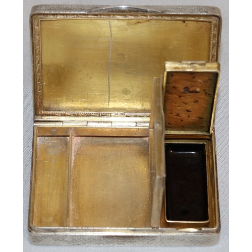 395 - An Art Deco style 925 silver minaudiere with allover engine turned decoration, blue enamelled hinged... 