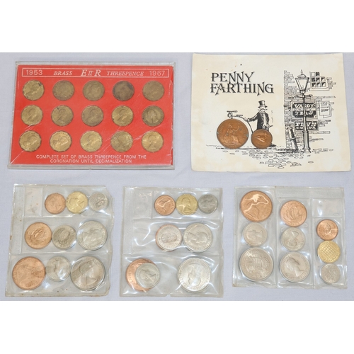 403 - 3 sealed sets; Farthing to Half Crown, 1953 etc.