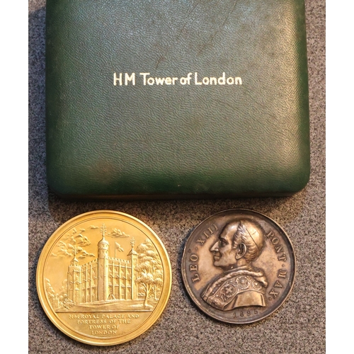 548 - Pope Leo XIII silver Commemorative Vatican medal, 1.1oz  and a gold-plated bronze Commemorative meda... 