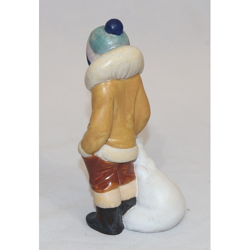 75 - A Lladro mat group of Eskimo standing next to baby Polar Bear, 15cm high