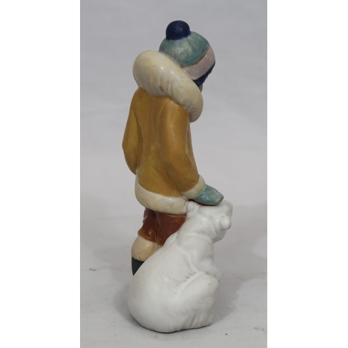 75 - A Lladro mat group of Eskimo standing next to baby Polar Bear, 15cm high