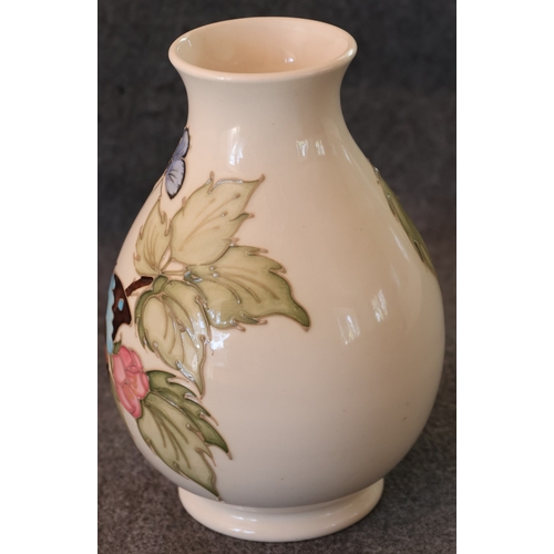 94 - Walter Moorcroft New Butterfly pattern round bulbous thin necked trumpet shaped vase, 19.5cm high