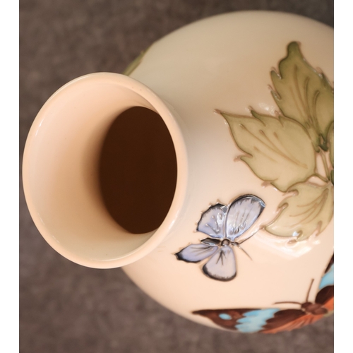 94 - Walter Moorcroft New Butterfly pattern round bulbous thin necked trumpet shaped vase, 19.5cm high