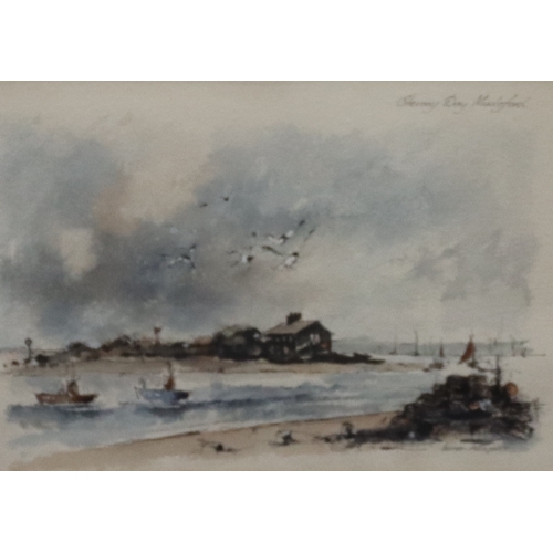 4008 - A watercolour of a wintery landscape, 24cm x 33.5cm, framed, 2 Vernon Wildgoose  pictures, 