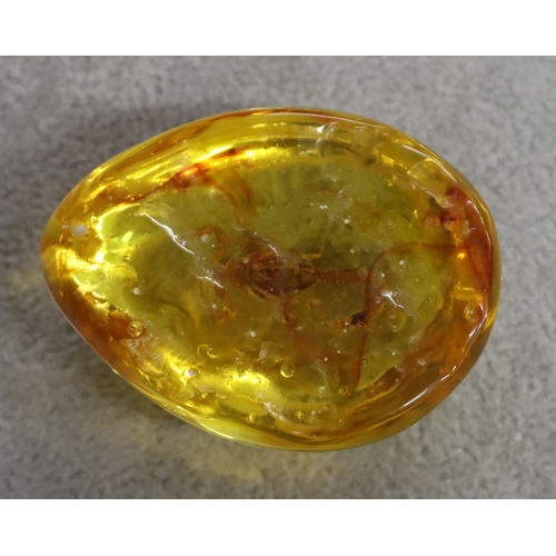 4011 - A scorpion set in amber style resin, 5.5cm x 4.2cm.