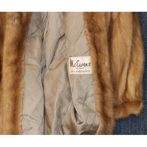 4016 - A light brown McEwen's of Perth short fur coat, approx. size 10, 83cm long, shoulder to cuff, 60cm l... 