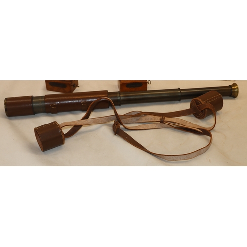 4029 - A telescope with leather case, marked Broadhurst Clarkson& Co Ltd (chip to edge of end lens), 2 smal... 