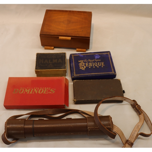 4029 - A telescope with leather case, marked Broadhurst Clarkson& Co Ltd (chip to edge of end lens), 2 smal... 