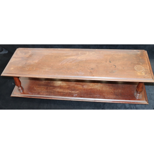 4064 - A wood wall shelf, 87.5cm wide, 27cm deep, 23cm high (ring marks to top).