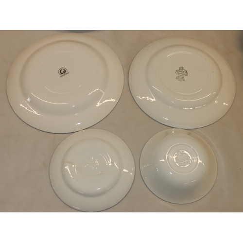 4066 - A blue and white part service, some stamped Churchill and Woods Ware, 5 large plates, 4 medium plate... 