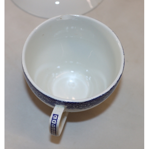 4066 - A blue and white part service, some stamped Churchill and Woods Ware, 5 large plates, 4 medium plate... 