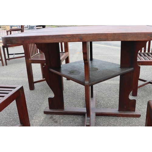 4074 - A teak square garden table and chair set, table top 95cm x 95cm, 73cm high, 64cm wide, 64cm deep, se... 