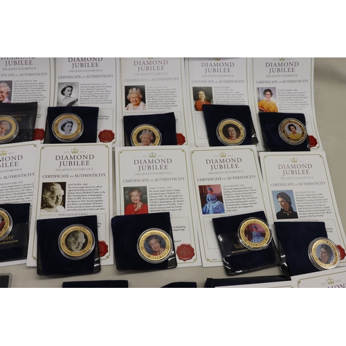 4077 - 12 HM Queen Elizabeth Diamond Jubilee coins with certificates of authenticity, 4 other similar coins... 
