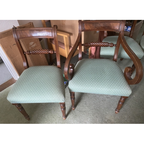 4083 - THIS ITEM IS NOT HELD BY PFW. A set of 4 Regency dining chairs, 1 carver, 3 single (worn veneer to s... 