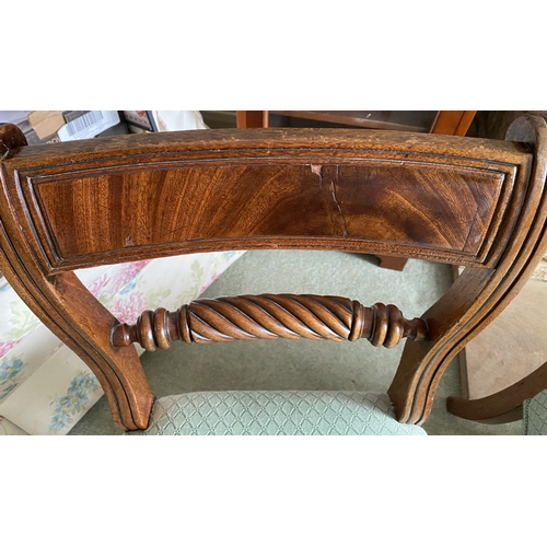 4083 - THIS ITEM IS NOT HELD BY PFW. A set of 4 Regency dining chairs, 1 carver, 3 single (worn veneer to s... 