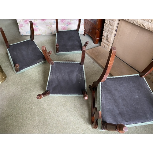 4083 - THIS ITEM IS NOT HELD BY PFW. A set of 4 Regency dining chairs, 1 carver, 3 single (worn veneer to s... 