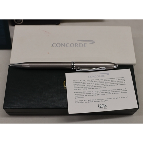 4091 - Various Concorde memorabilia, a Cross propelling pencil, boxed with Concorde gift card, a boxed Conc... 