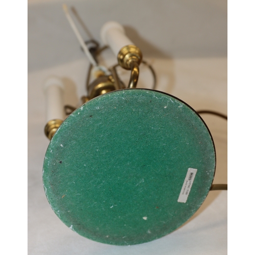 4094 - A 3-light lamp, 55.5cm high and a tan leather gentleman's travel vanity case with chromium plated co... 