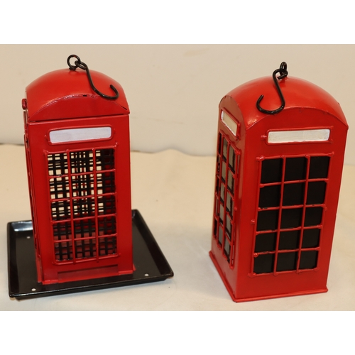 4100 - A red letterbox bird nesting box, 26cm high and a similar bird feeder 26cm high.