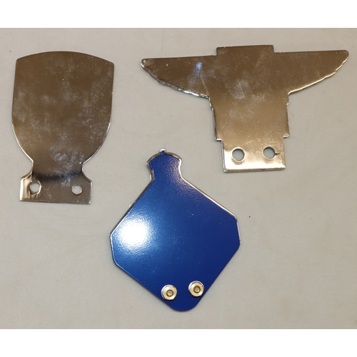 4112 - 3 reproduction car badges,  RAC badge, a Brooklands School of Flying Ltd badge and a 100th Anniversa... 