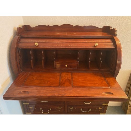 4044 - THIS LOT IS NOT HELD BY PFW. A Rosewood rolltop ladies bureau with brass inlay, 81cm wide, 36cm deep... 