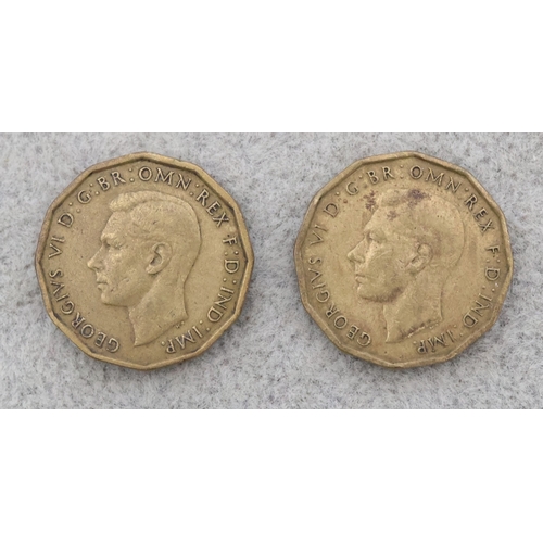 453 - 2 1946 brass Threepence coins