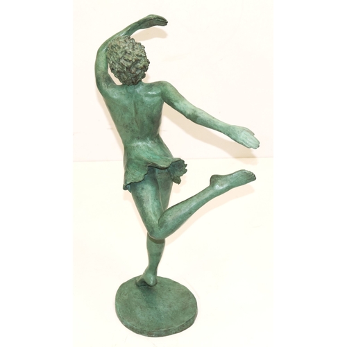 716 - Vivien Mallock, green patinated bronze figure of a female Dancer standing on one leg, 45cm high, mon... 