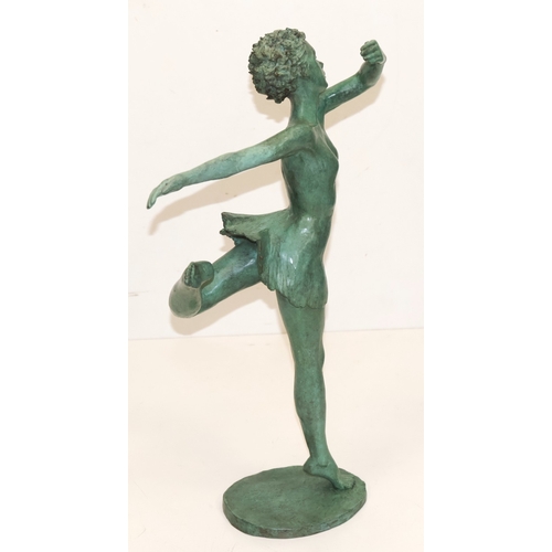 716 - Vivien Mallock, green patinated bronze figure of a female Dancer standing on one leg, 45cm high, mon... 