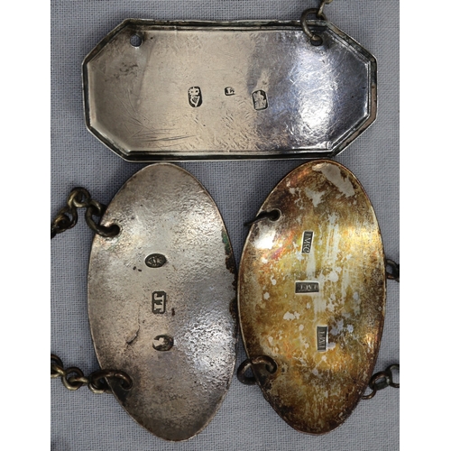 3 Irish silver wine labels, 