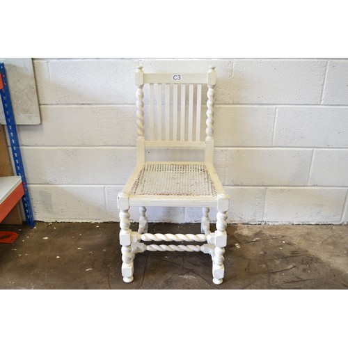 64 - White Wicker Based Chair With Barley Twist Pattern