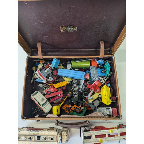 318 - A Brown Leather Case Full Of Various Dinky, Corgi And Matchbox Diecast Model Cars