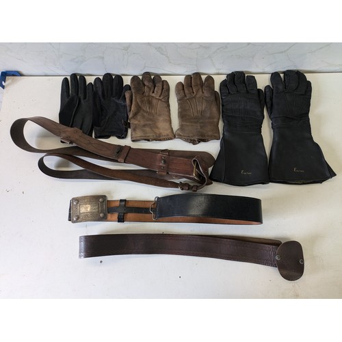 346 - A Selection Of Vintage Leather Gloves And Belts