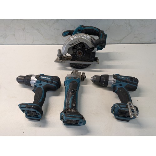 436 - A Lot Of 4 Makita Cordless Tools Including Dhp458, Dga452 And Dss611