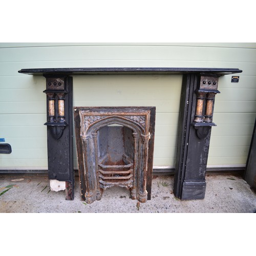 314 - An Antique Victorian Slate Fireplace With Marble Effect Columns