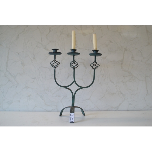 373 - vintage wrought iron 3 branch candlestick holder