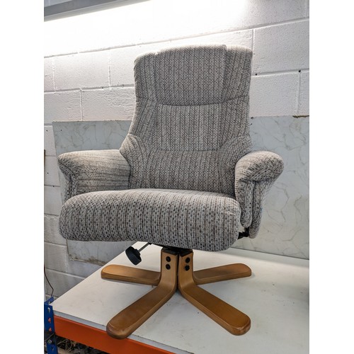 50 - Fabric Swivel Armchair With Matching Foot Stool (damaged leg)