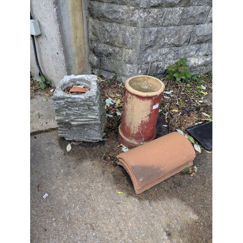 47 - chimney garden planter and 3 stone roof tiles