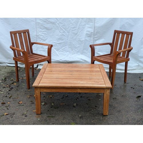 104 - A Pair Of High Quality Teak Chairs And A Pine Conservatory Table