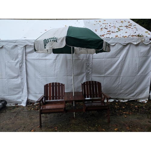 26 - An Outdoor Two Chair And Table Unit With Perrier Parasol