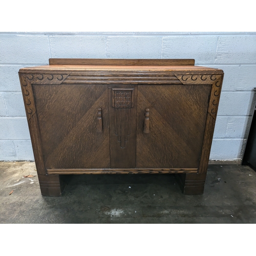 113 - Vintage Oak Sideboard Cabinet With Inside Storage Compartments