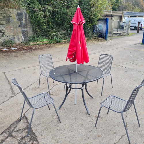 51 - A Metal 4 Chair and Table Set With Parasol