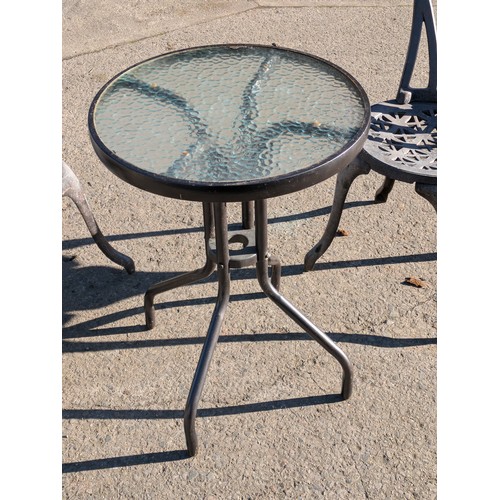 89 - An Aluminium Bistro Set Including 2 Chairs And A Glass Topped Table