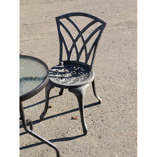 89 - An Aluminium Bistro Set Including 2 Chairs And A Glass Topped Table