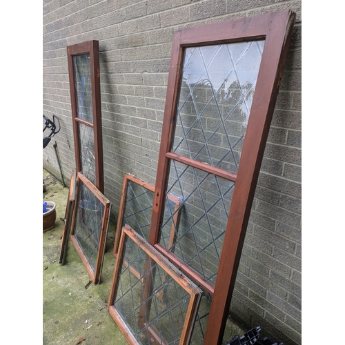 96 - A Pair Of Leaded Glass Doors And A Set Of 4 Leaded Glass Windows