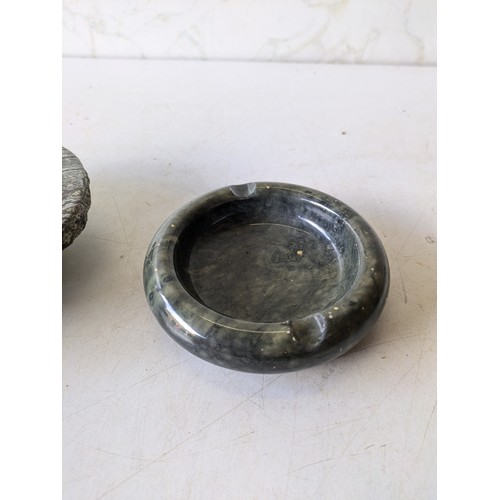 207 - A Pair Of Stone Ash Trays - One Marked Genuine Alabaster