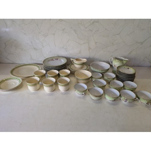 567 - A Large Selection Of Green And White Porcelain Crockery