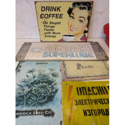 418 - a selection of metal signs including a Russian Danger sign