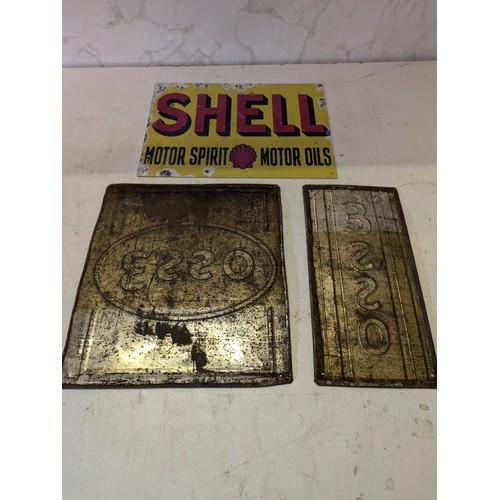 417 - a selection of 3 motor oil signs including Shell and Esso