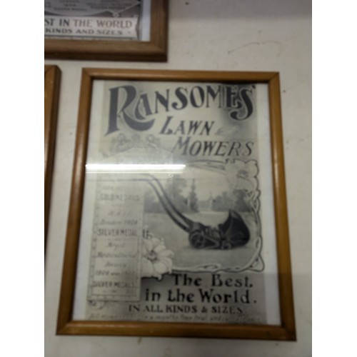 412 - 3 framed Ransomes advertisements